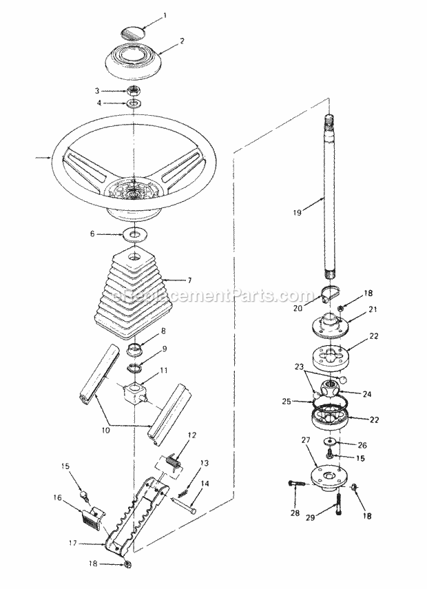 Upper Steering Diagram and Parts List for 2084 836000-864500 Cub Cadet Lawn Tractor